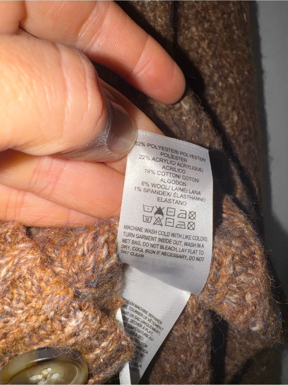 New Lucky Brand Cozy Ribbed V-Neck Brown Button Cardigan Sweater M Chunky - Picture 4 of 6